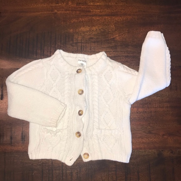 Girls Carter’s White Cable Knit Cardigan- sz 18mos - Picture 7 of 7